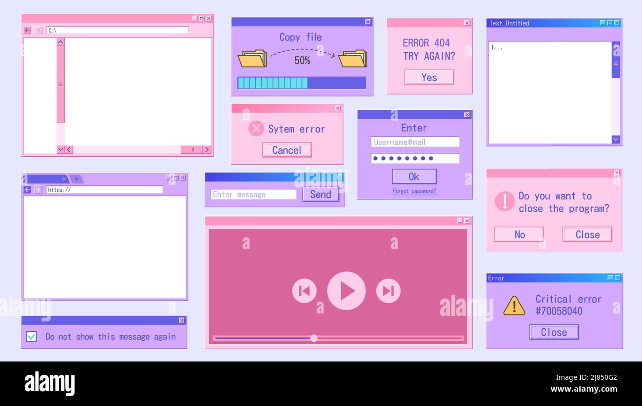 Retro computer window. Retrowave browser, frame folder, popup