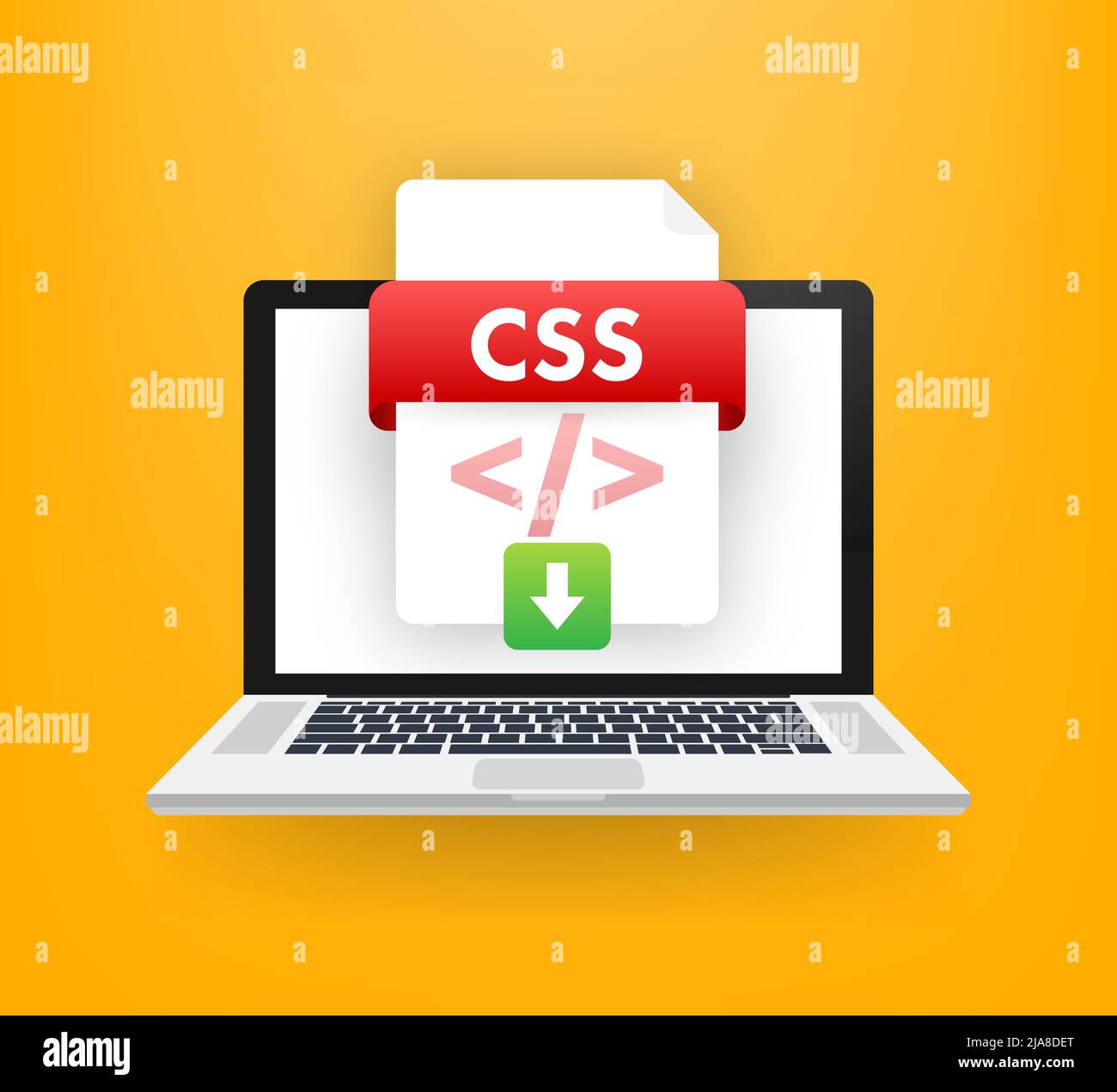 Download CSS button on laptop screen. Downloading document concept