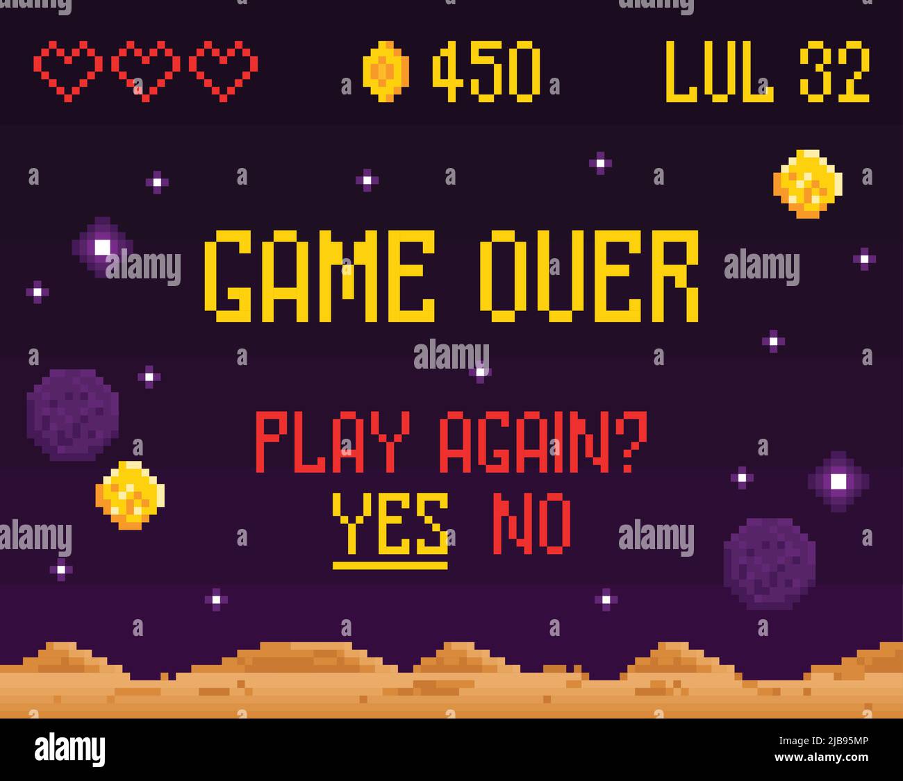 Arcade computer game over interface composition with gaming screen and