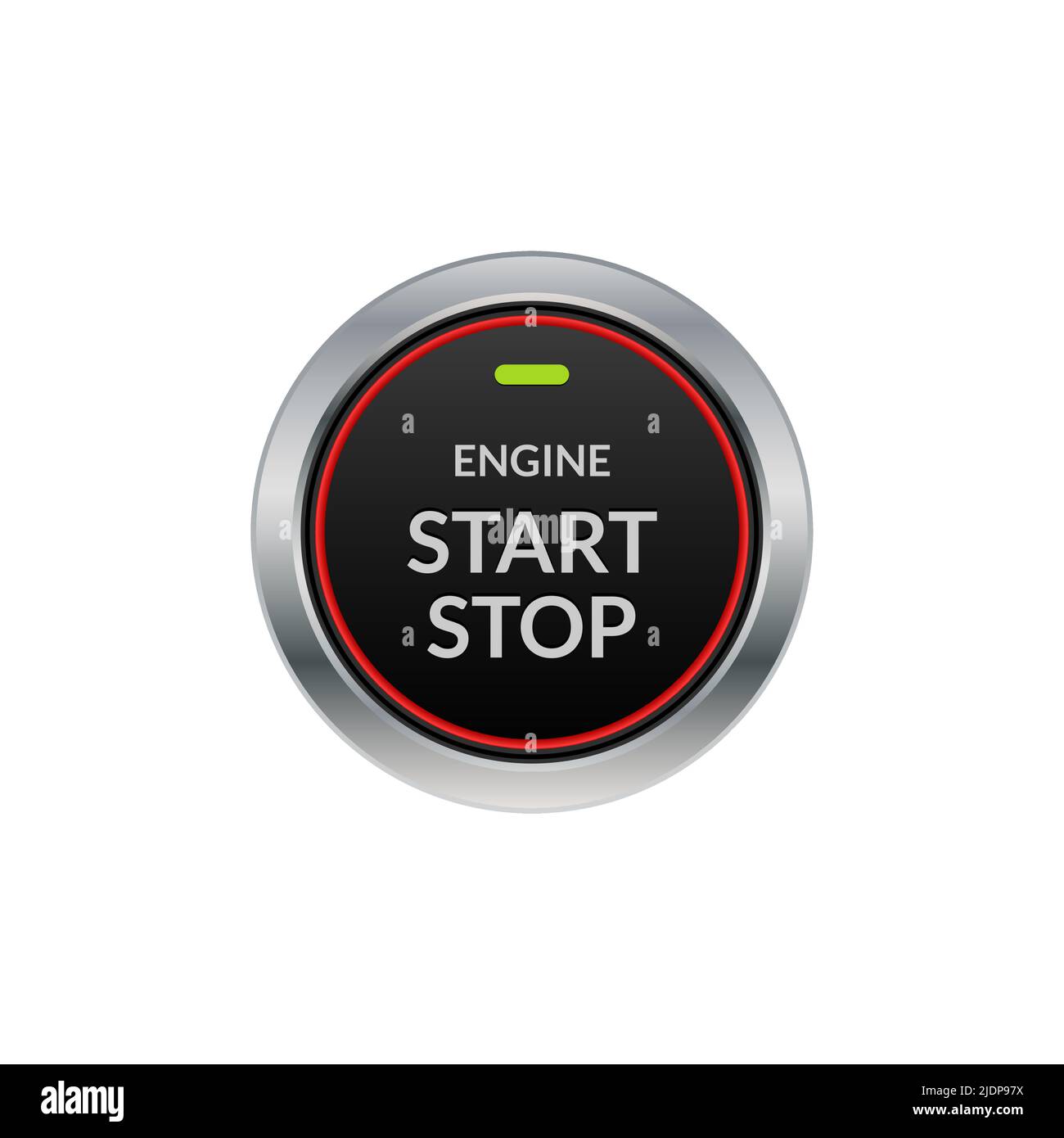 Car engine start stop button ignition. Push circle button engine stop