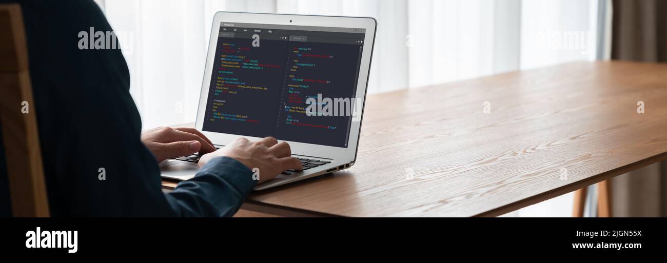 Software development programming on computer screen for modish