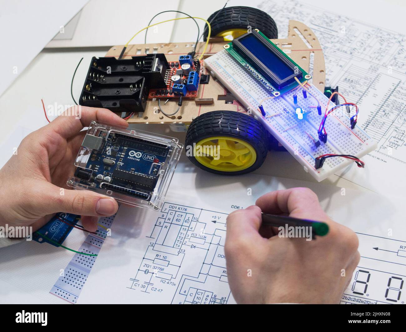 Robotics creation with arduino uno microcontroller Stock Photo Alamy