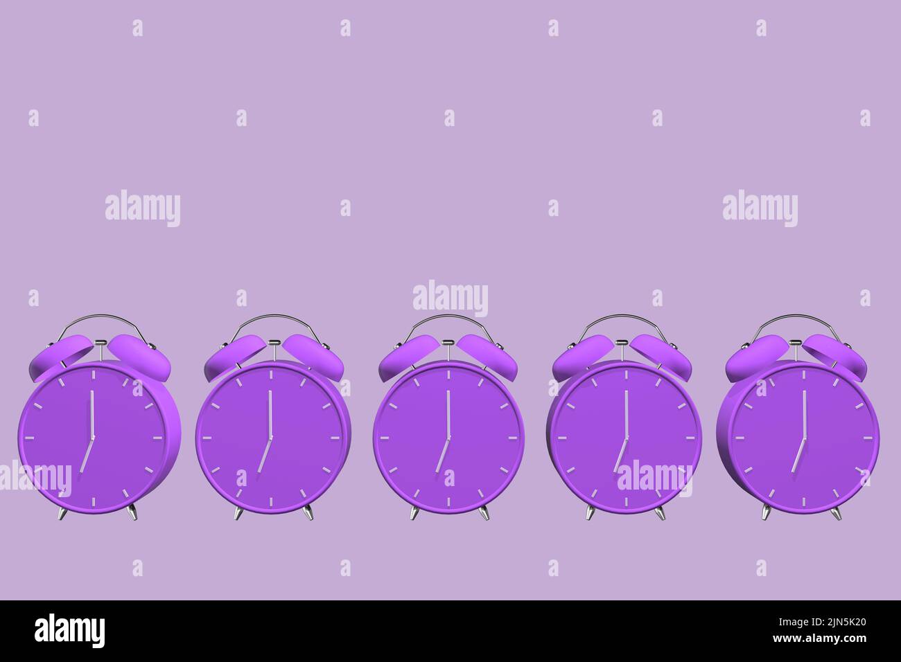 row of clocks line of alarm clocks background colourful 3D render rendered clocks clock array