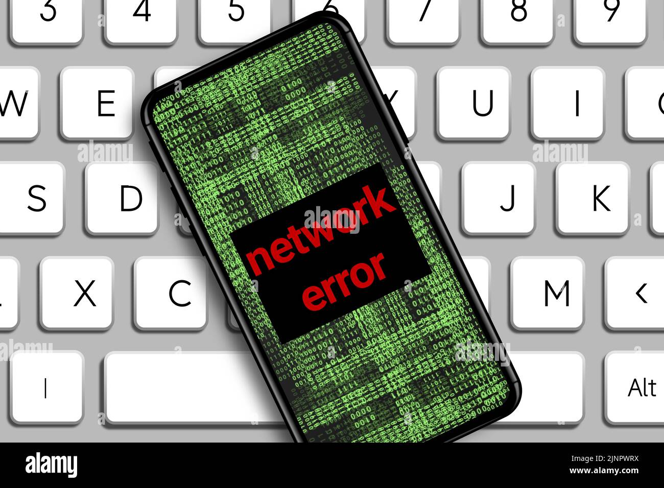 network error word and Hacker icon in mobile phone with digital code