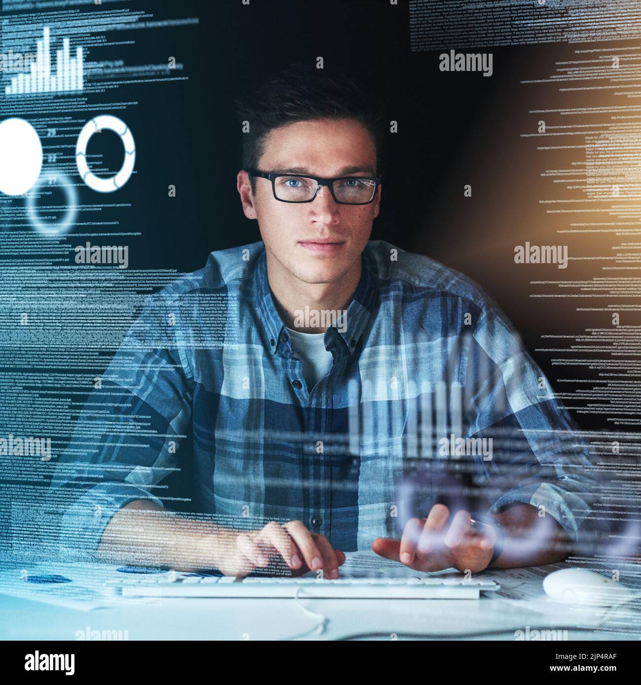 Computer programmer, software developer, or engineer working on computer database with