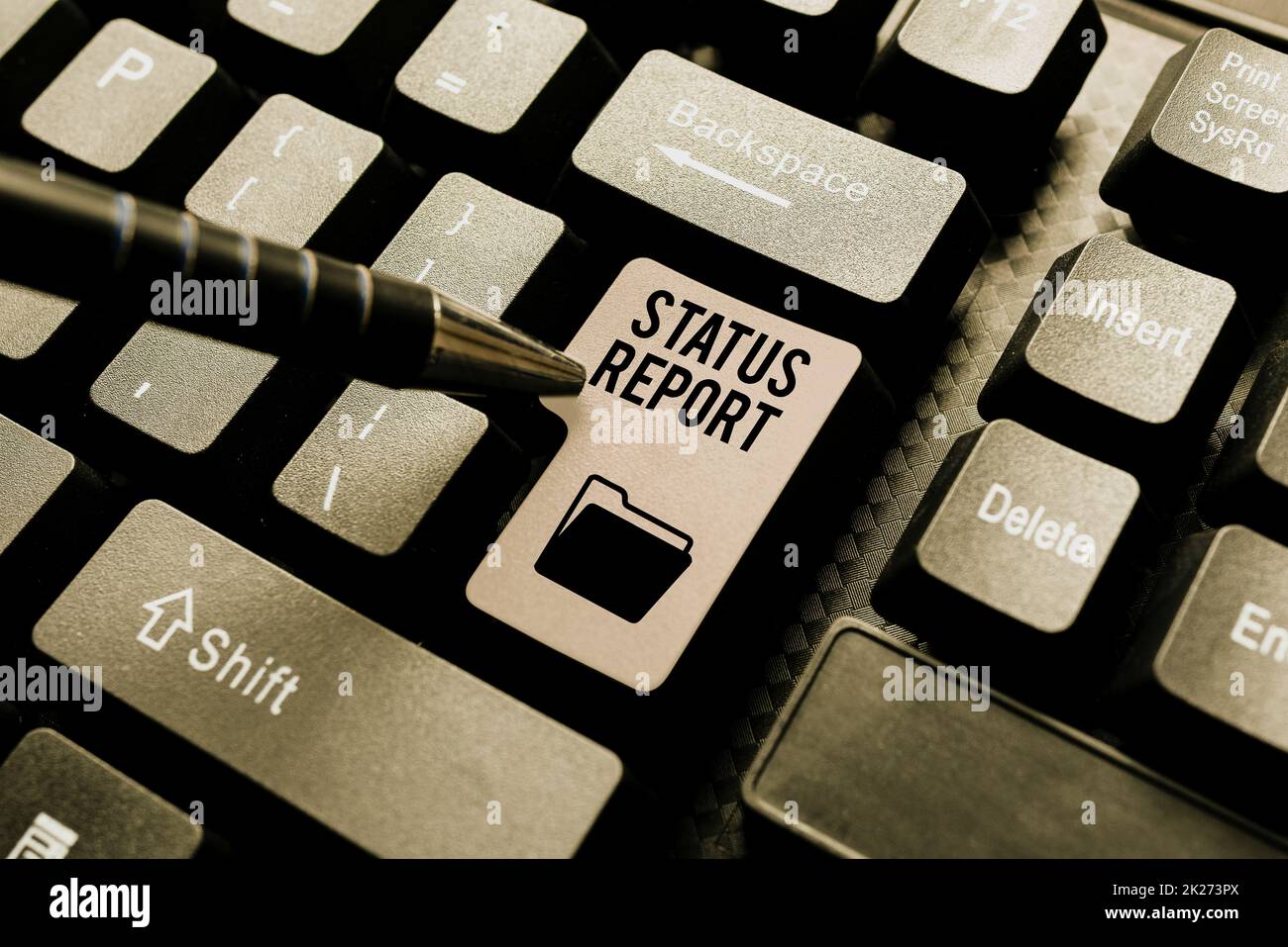 Text caption presenting Status Report. Conceptual photo summarizes the