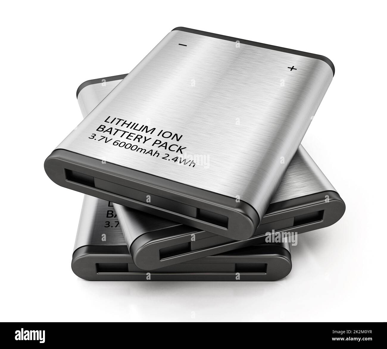 Generic lithium Ion battery stack isolated on white background. 3D