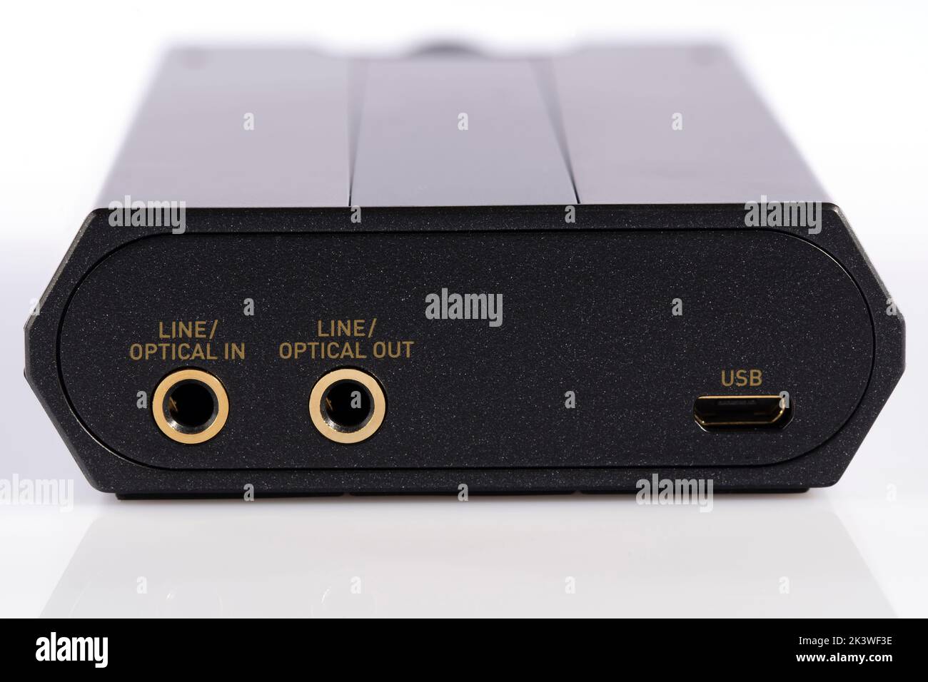 Detail of the optical input and output and USB port of an external