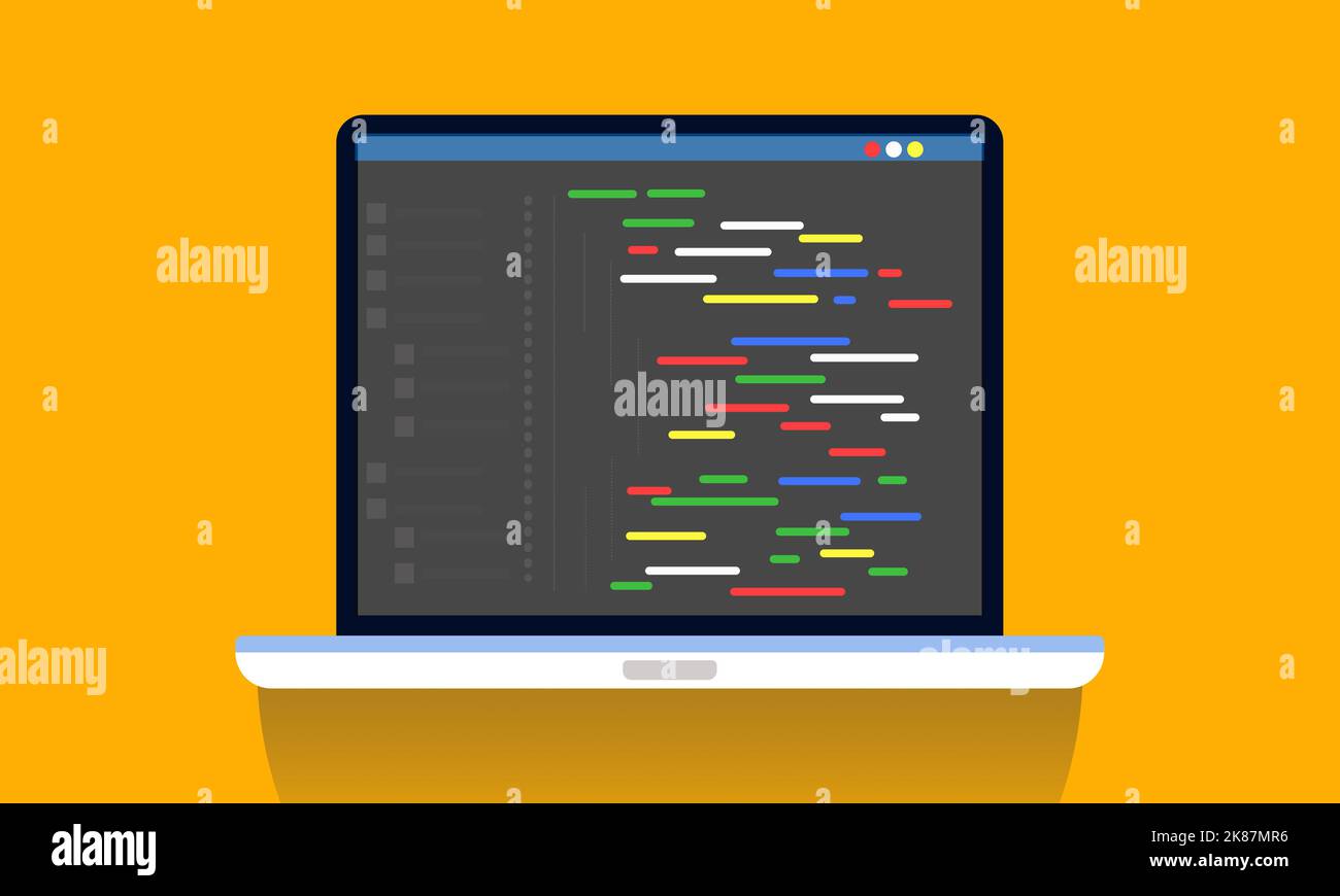 Programming Code on Laptop Screen Design illustration. site