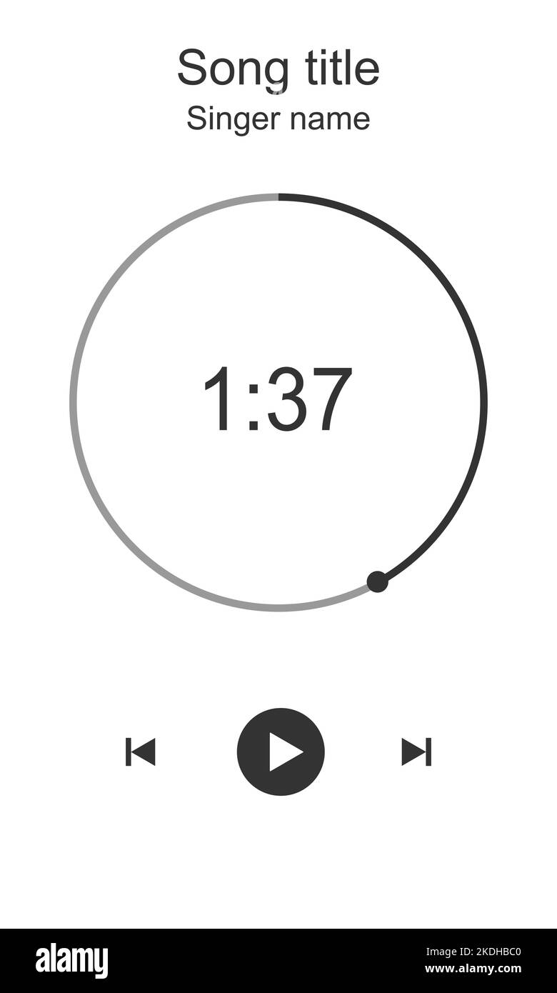 Audioplayer interface with round loading bar, timer, rewind, play and