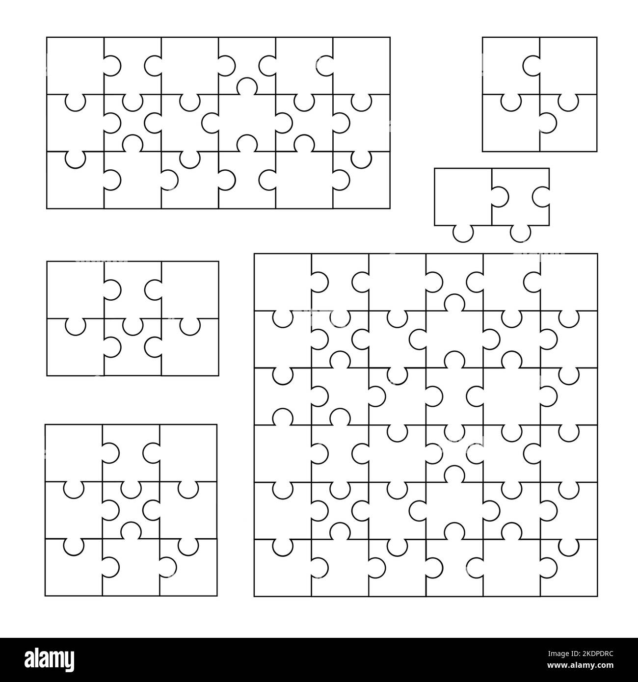Puzzle shapes. Blank jigsaw pieces match together and separated for