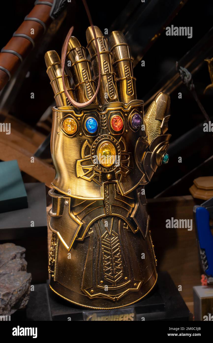 Metal infinity gauntlet replica with its gems Stock Photo Alamy