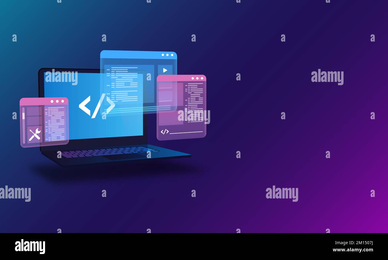  Development, Programming and Code Testing UI Concept with Laptop