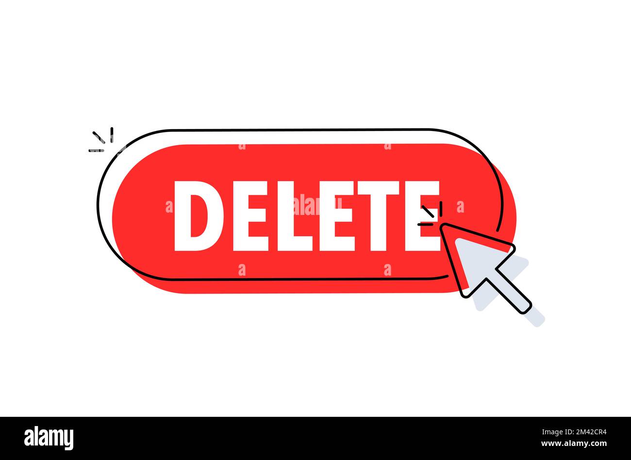 Delete button with cursor. Pointer click. Vector web button Stock