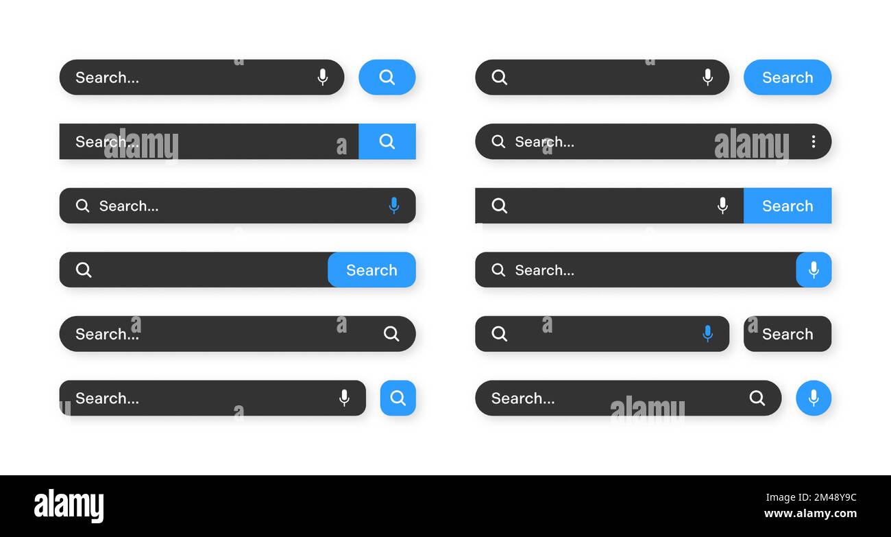 Various search bar templates, dark mode. browser engine with