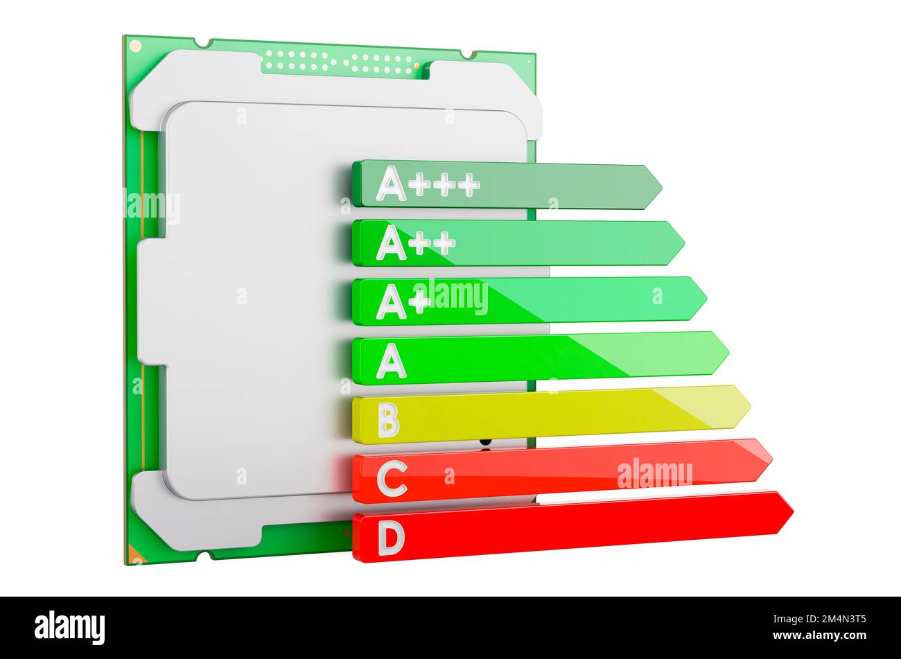 CPU computer processor unit with energy efficiency chart, 3D rendering