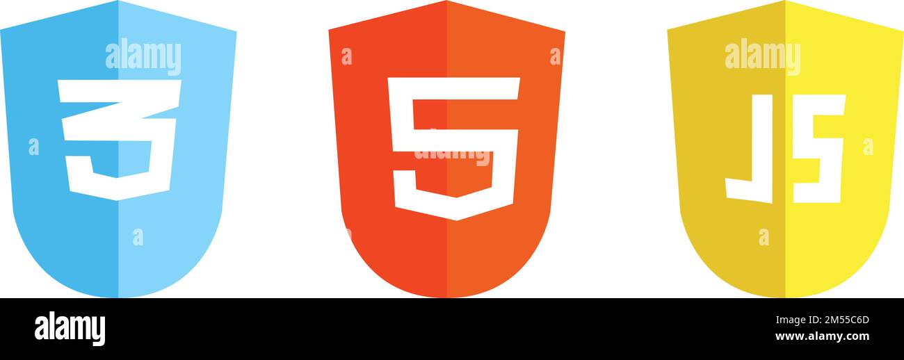 A vector pack of HTML, CSS, and Javascript logos isolated on a white