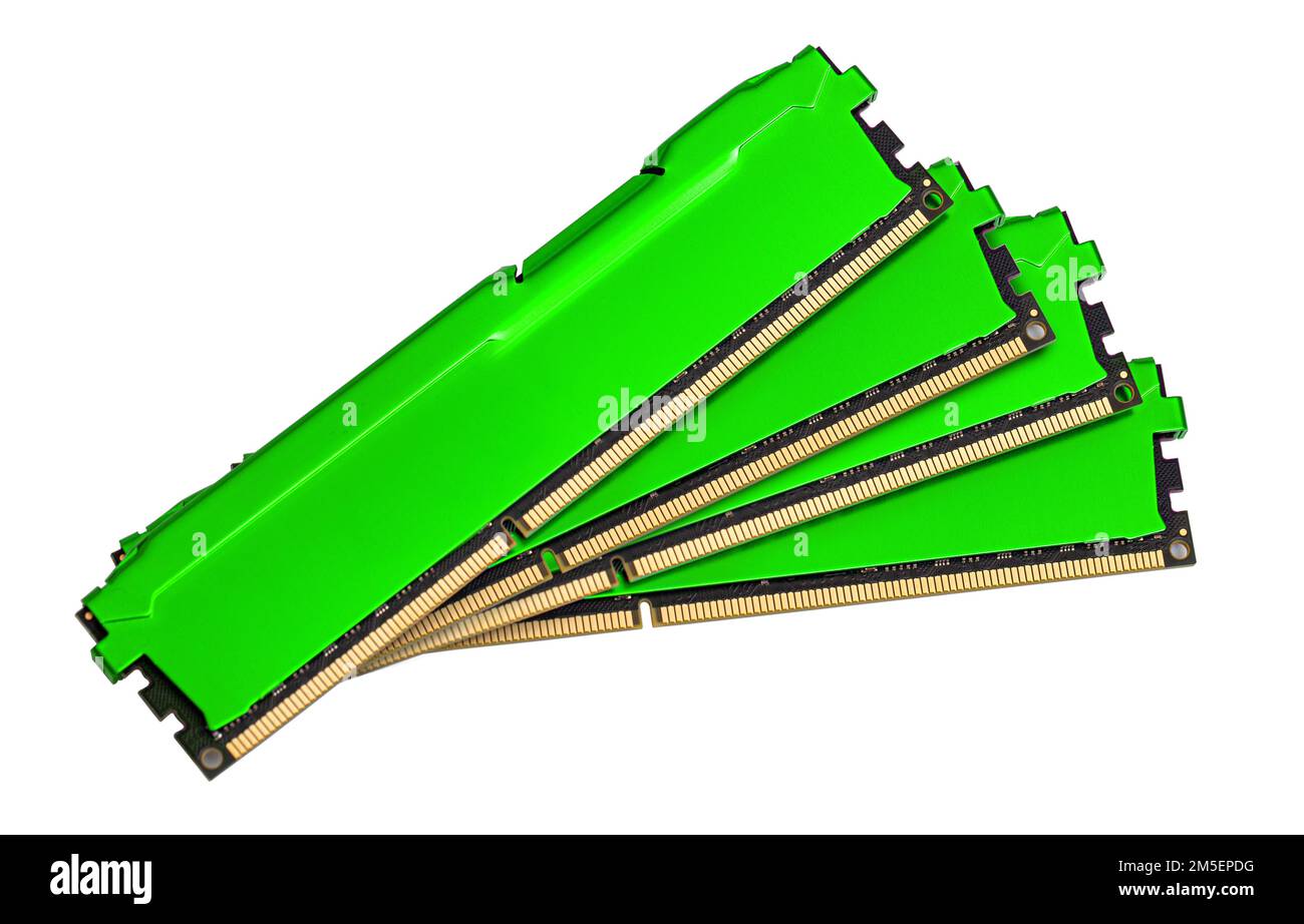Desktop computer memory. four DIMM DDR4 memory modules. Parts for