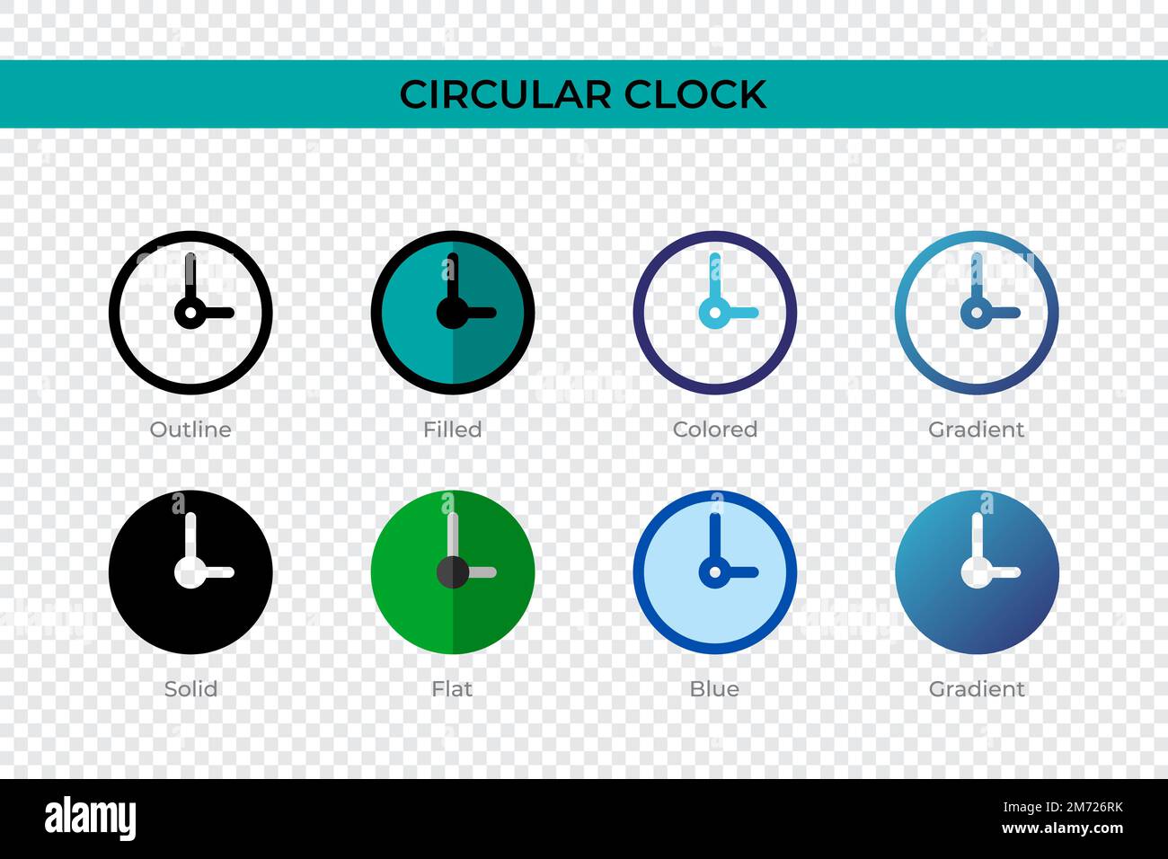 Circular Clock icon in different style. Circular Clock vector icons