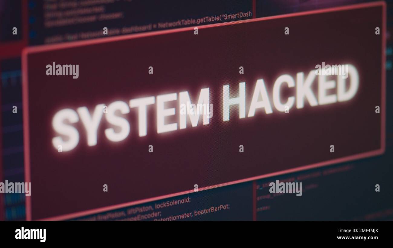 Hacked system alert message flashing on computer screen, showing(04)