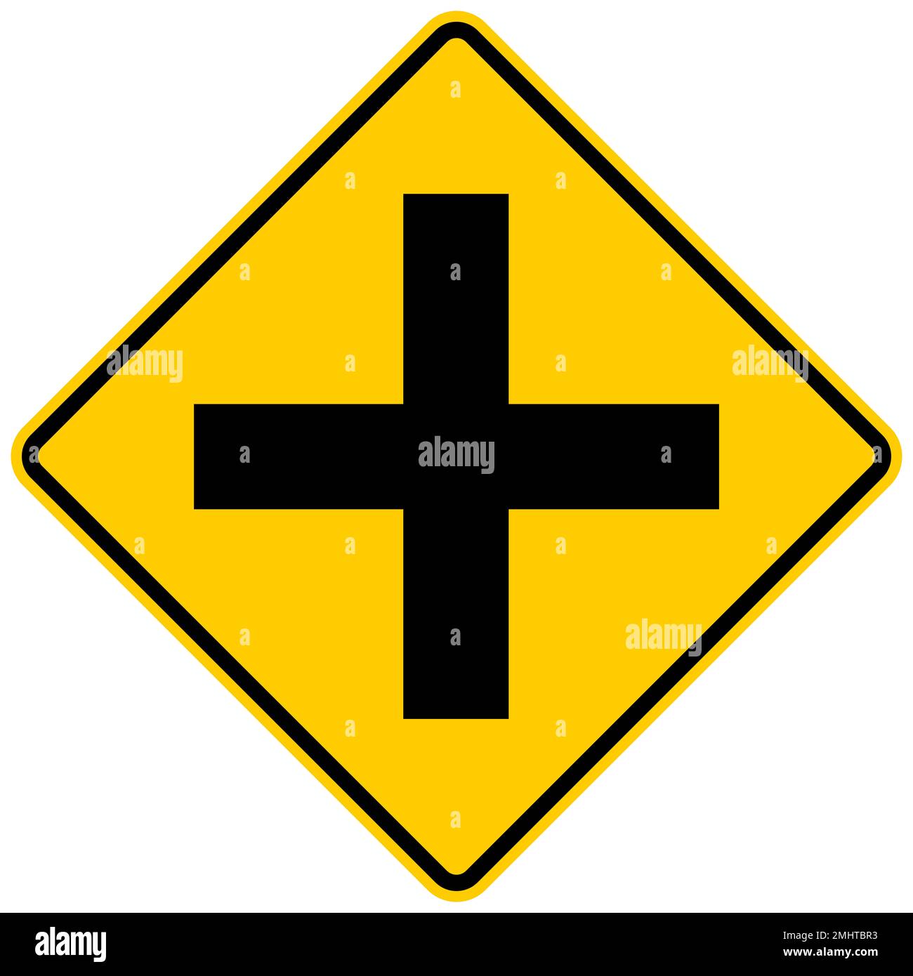Cross road intersection warning sign Stock Photo Alamy