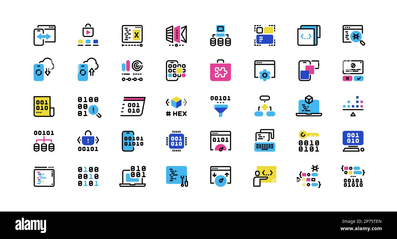 Software development line icons. Program coding, application