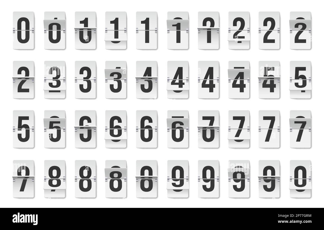 Flip clock number set. Board with numeral dial, old outdated mechanical countdown scoreboard