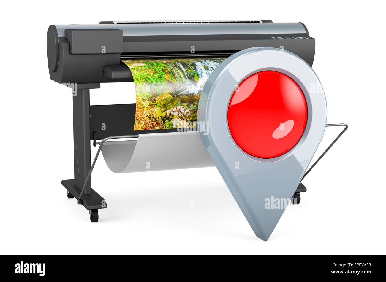 Plotter, large format inkjet printer with map pointer. 3D rendering