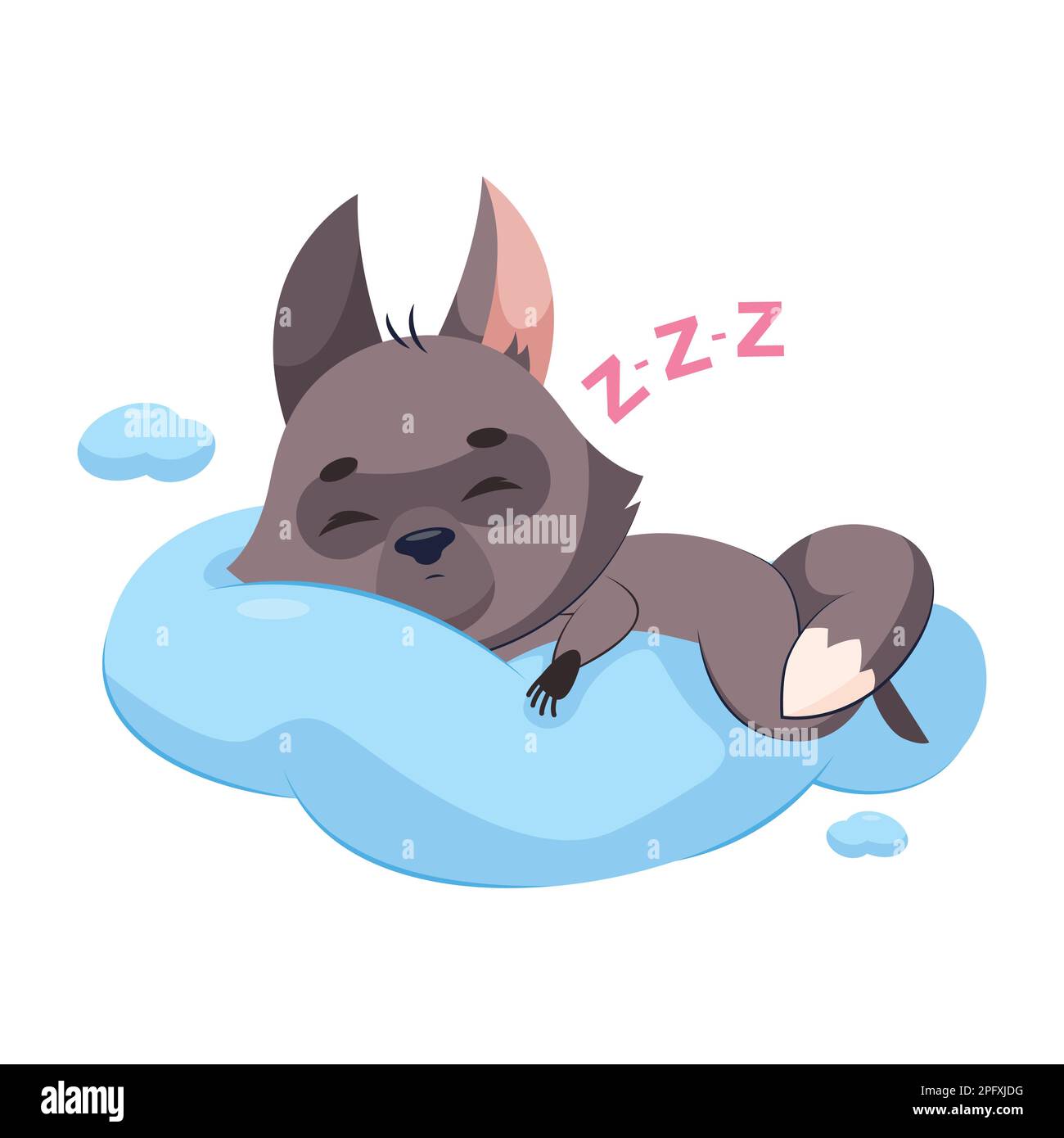 Cute wolf sleeping on cloud cartoon vector illustration Stock Vector