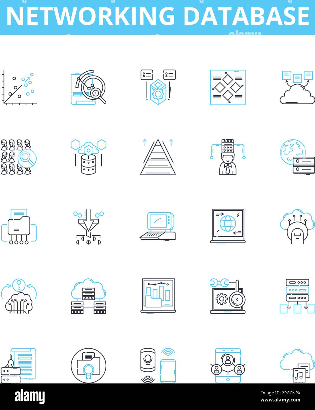 Networking database vector line icons set. Network, Database, SQL