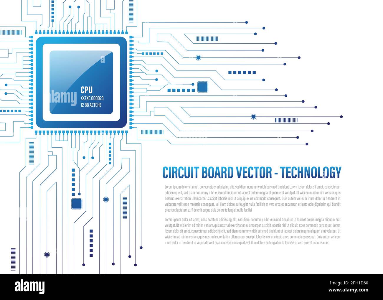 Circuit board microchip processor on the blue background. Quantum