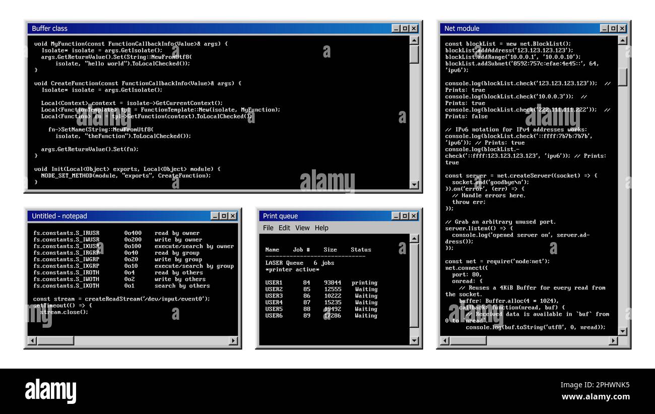 Vintage PC software windows interface. Vector old program desktop