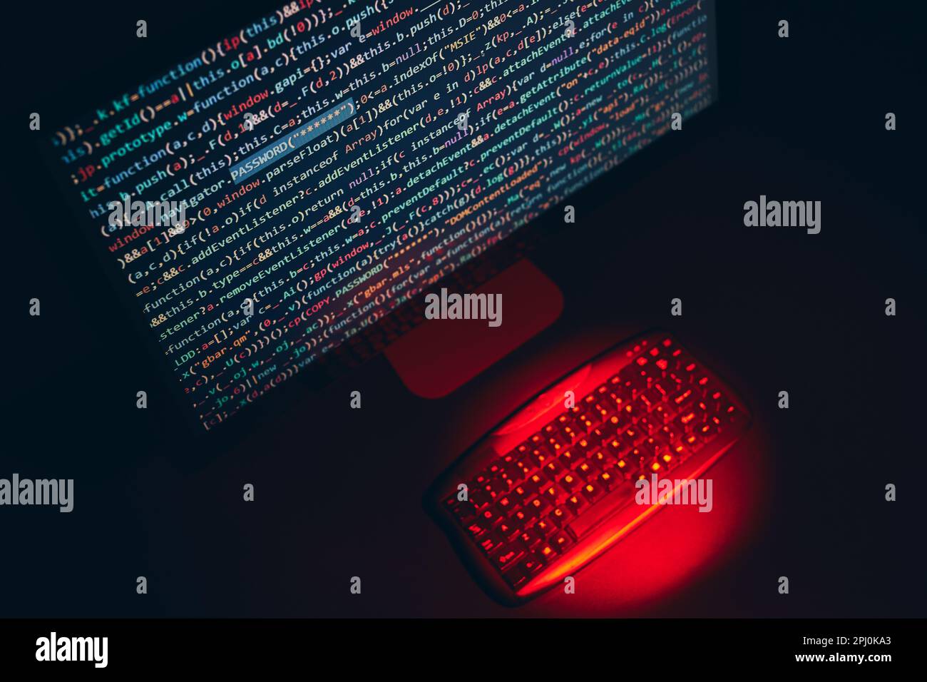 Cyber security. Program code on screen. Using computer and programming