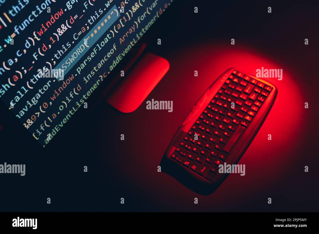 Cyber security. Program code on screen. Using computer and programming