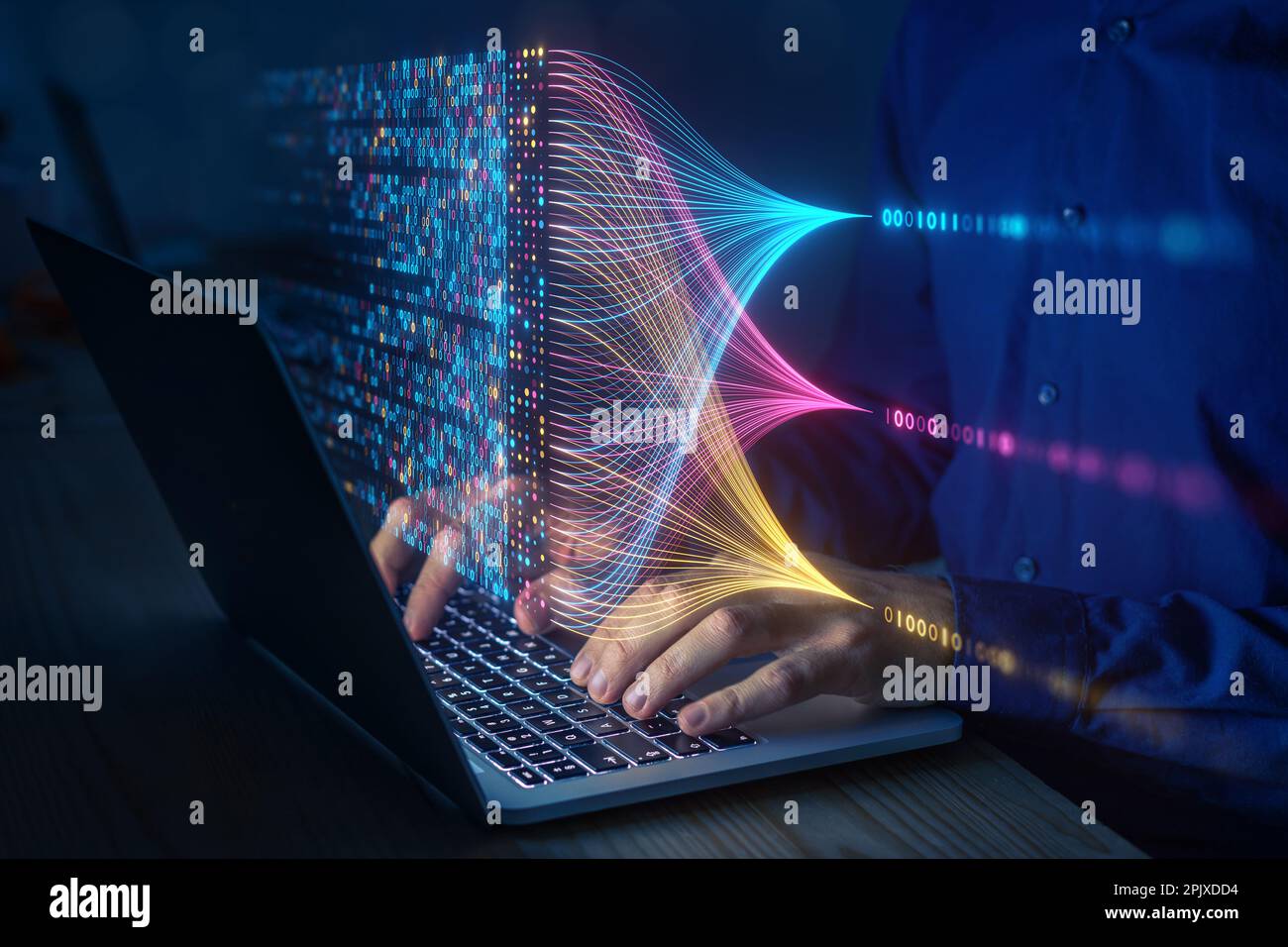 Data science and big data technology. Data scientist computing, analysing and visualizing