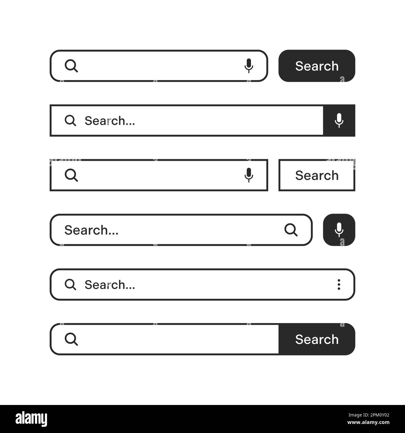 Various search bars with outline border. browser engine with