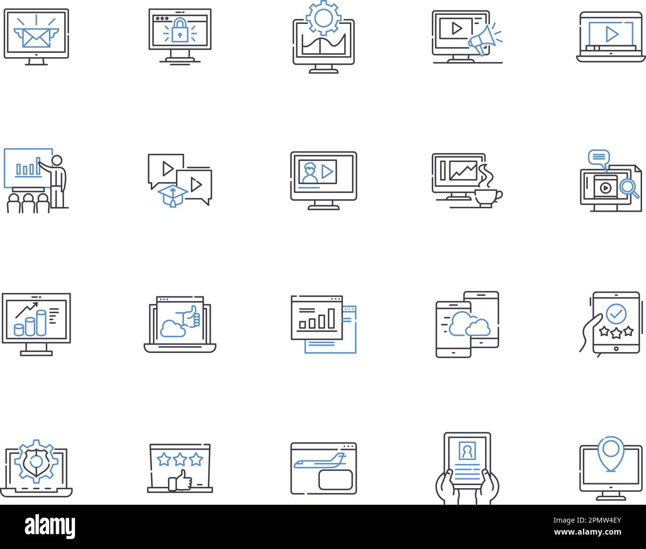 Computer outline icons collection. Computer, Hardware, Software