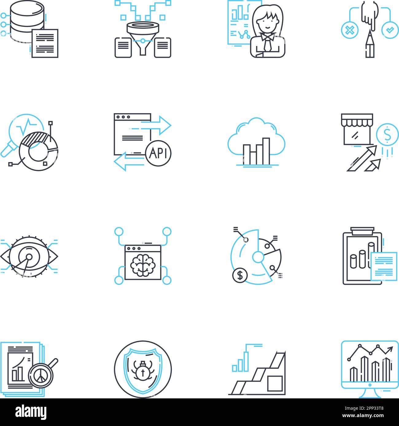 Information storage linear icons set. Archive, Backup, Binary, Cloud, Compression, Data, Digital