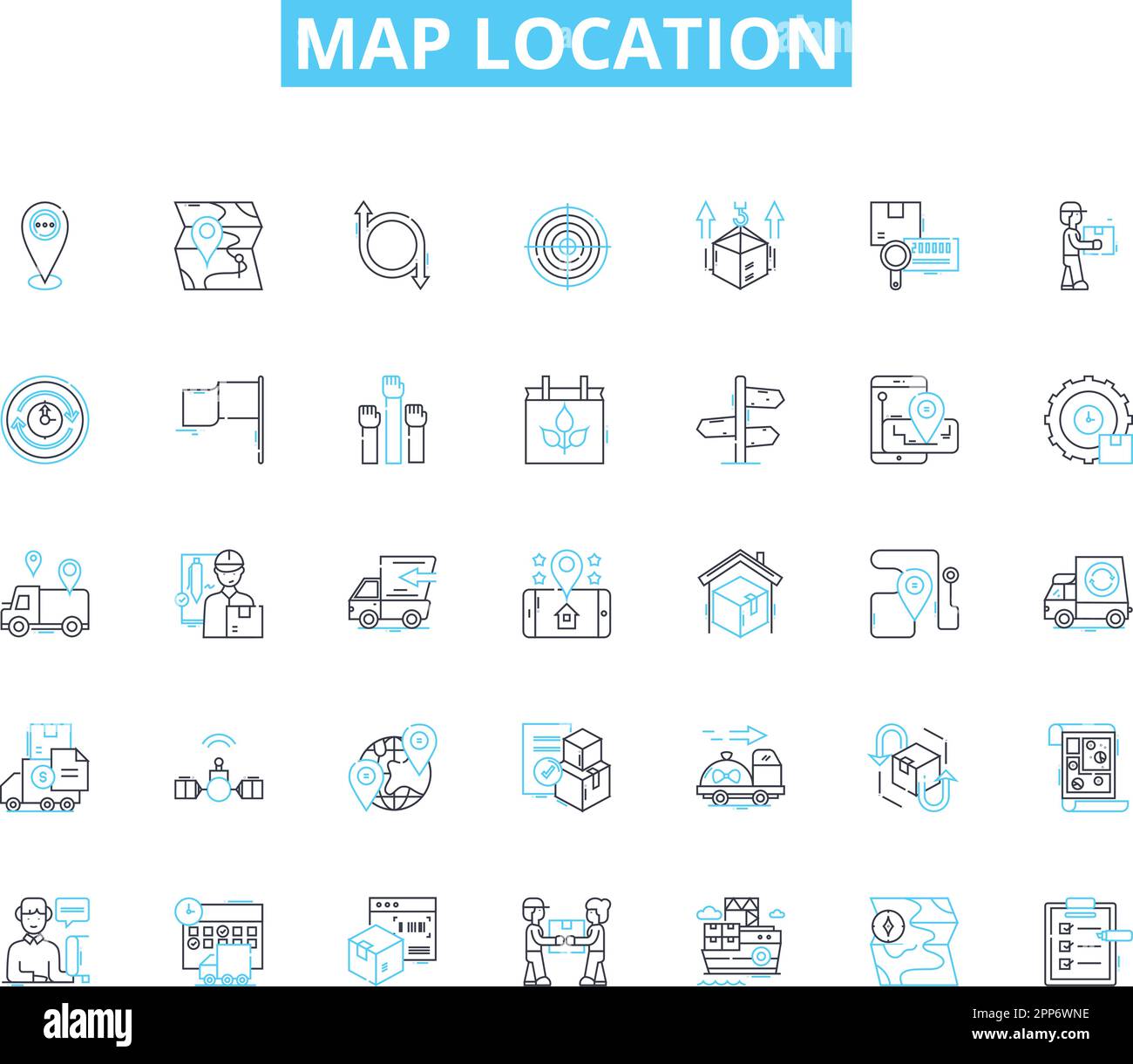 Map location linear icons set. Coordinates, Geolocation, Plot, Navigator, Area, Terrain
