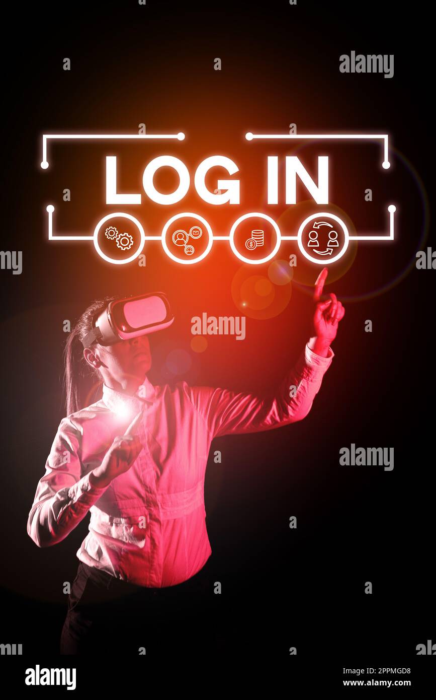 Writing displaying text Log In. Concept go through the