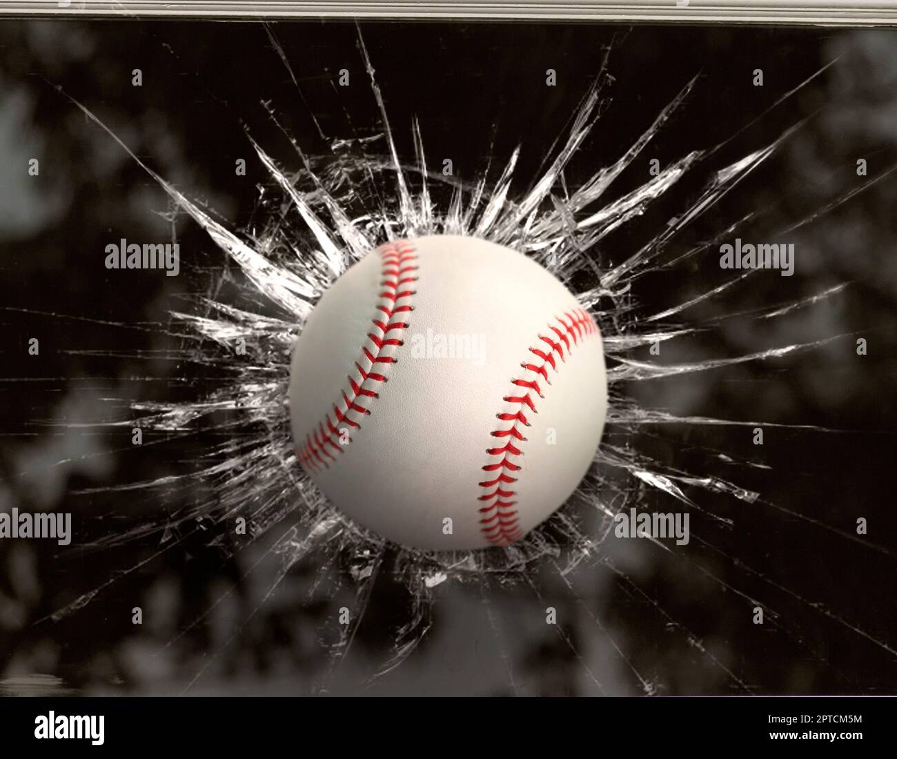 Baseball through broken window Stock Photo Alamy