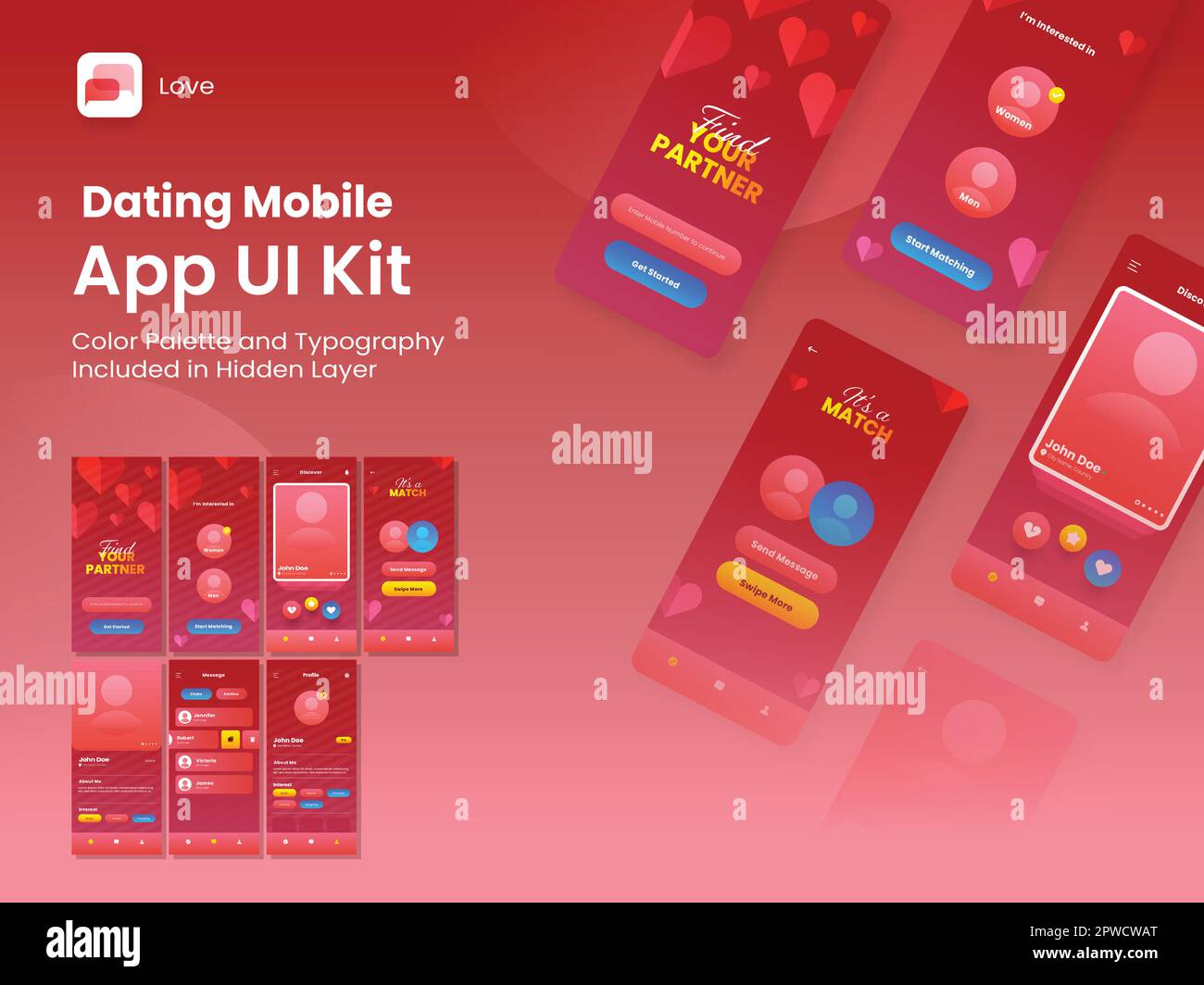 Dating App UI Kit for Responsive Mobile Application or site with