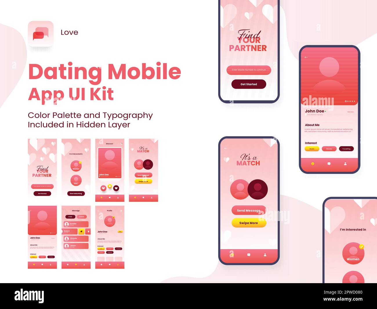 Dating App UI Kit for Responsive Mobile Application or site with