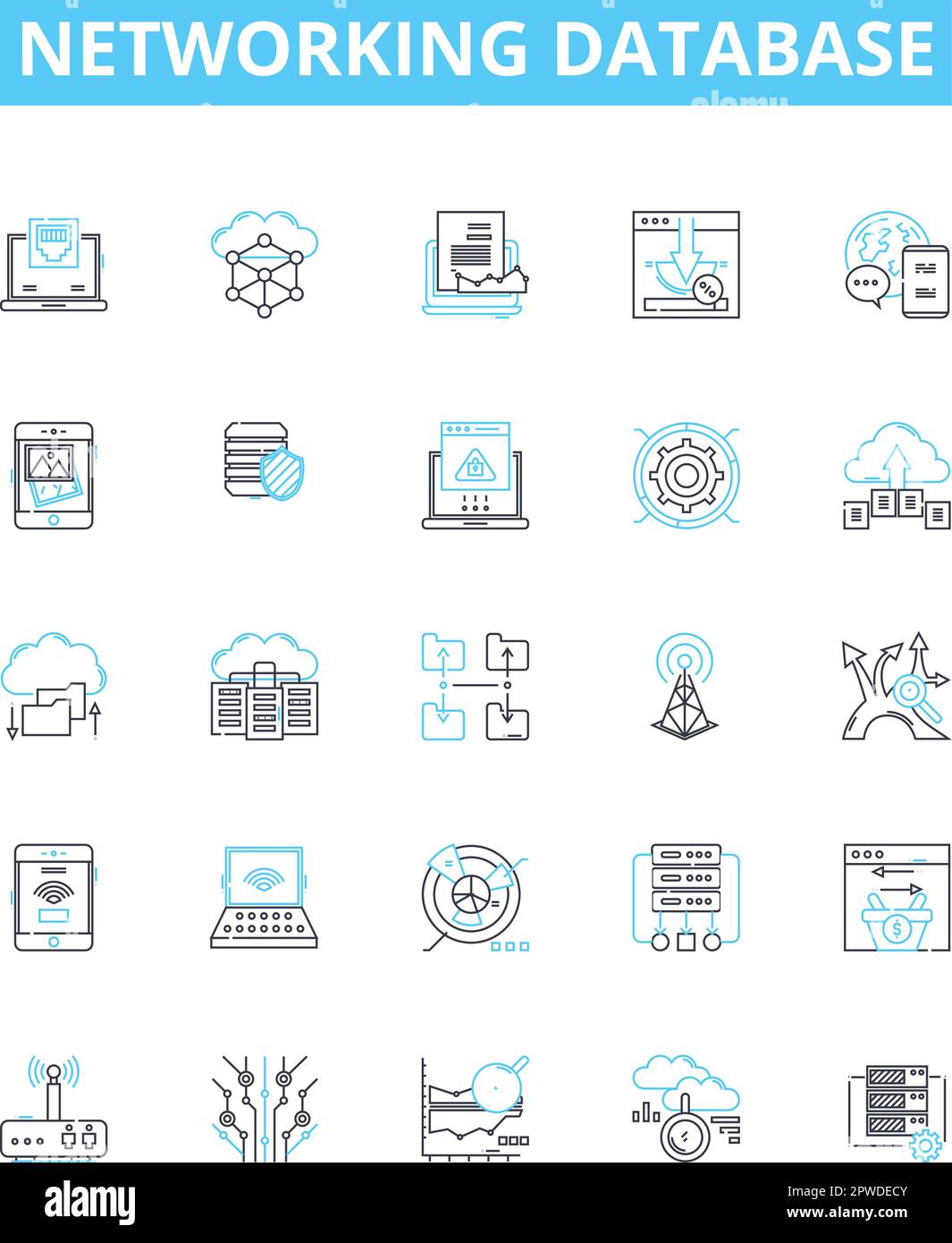 Networking database vector line icons set. Network, Database, SQL