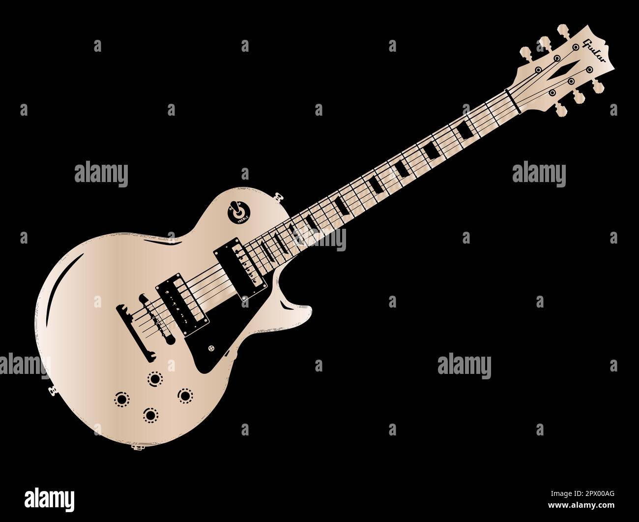A classic electric solid body guitar isolated on a black background