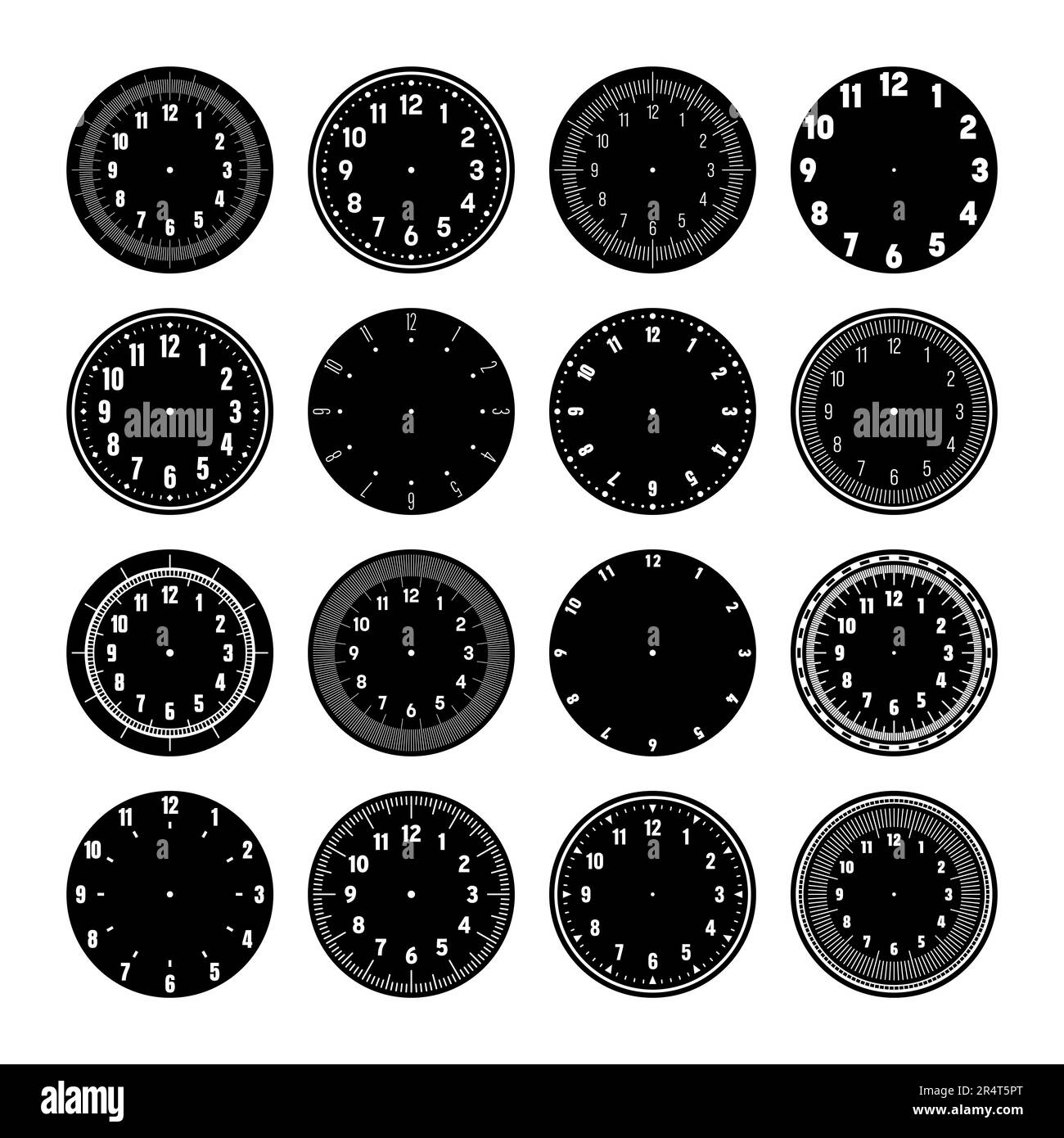 Mechanical clock faces, watch dial with numerals, bezel. Timer or