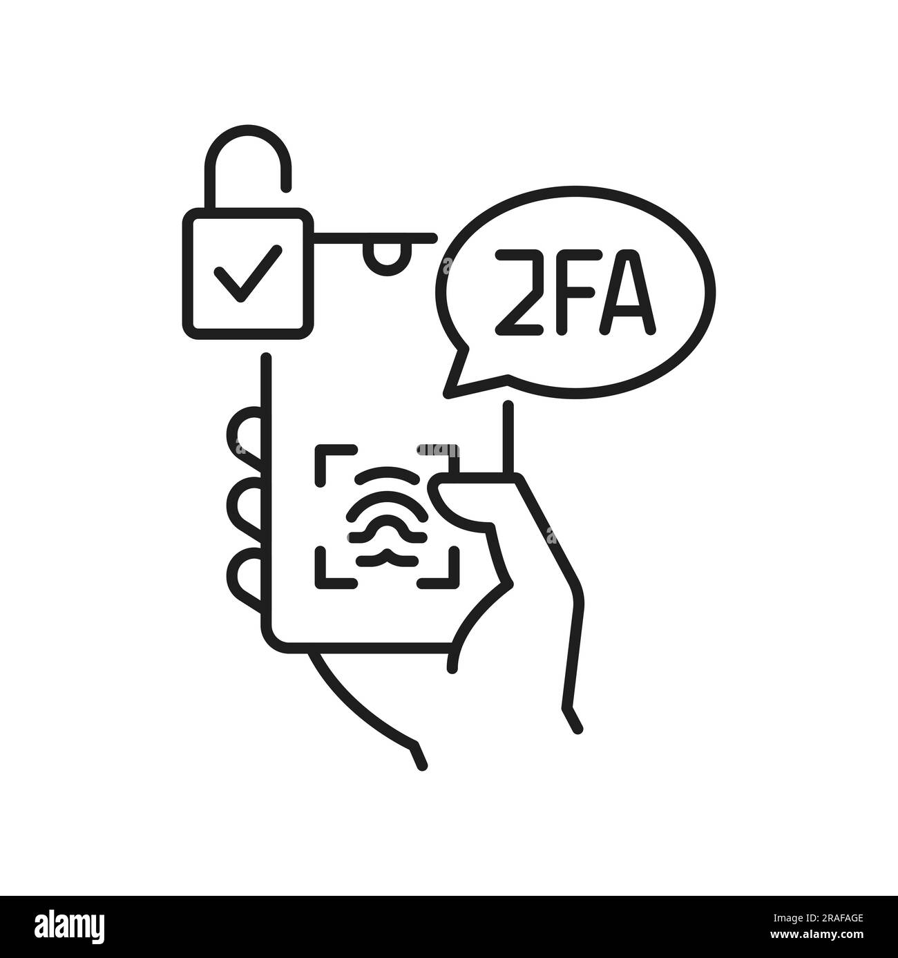 2FA two factor authentication icon, fingerprint verification, vector 2