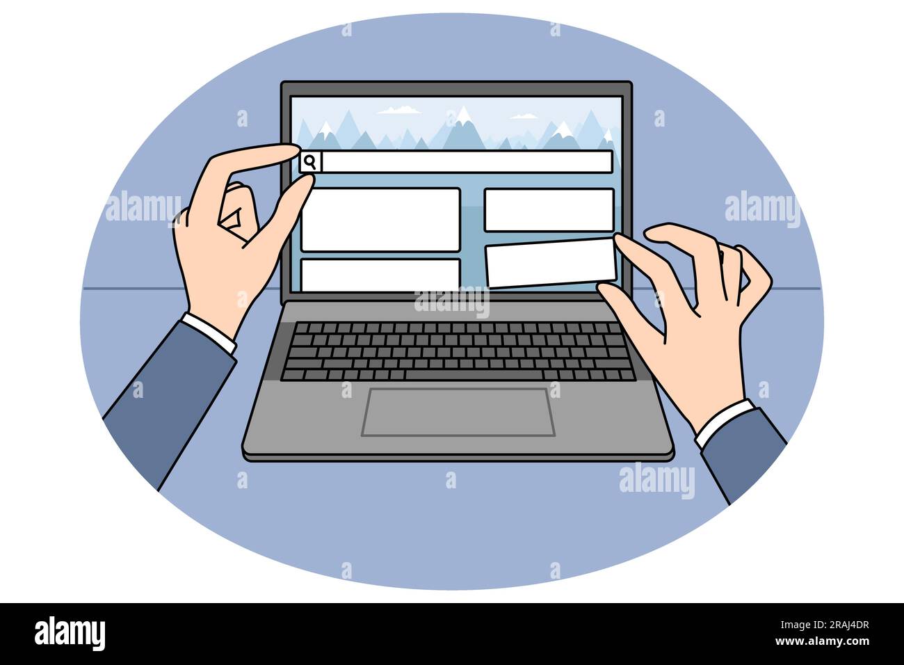 Close up of person hands move UI elements designing website on laptop.  designer work create
