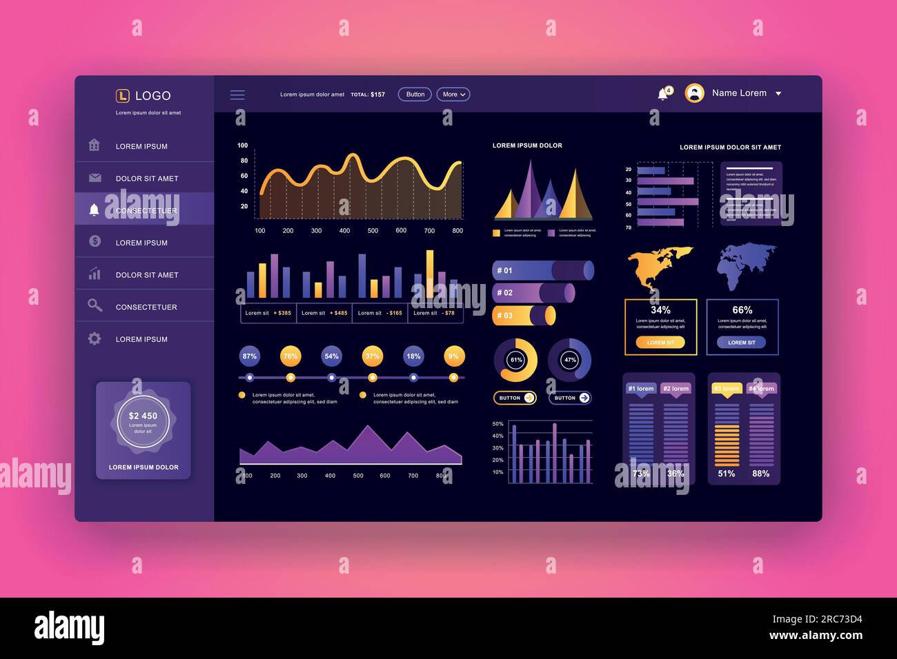 Dashboard UI. Admin panel vector design template with infographic