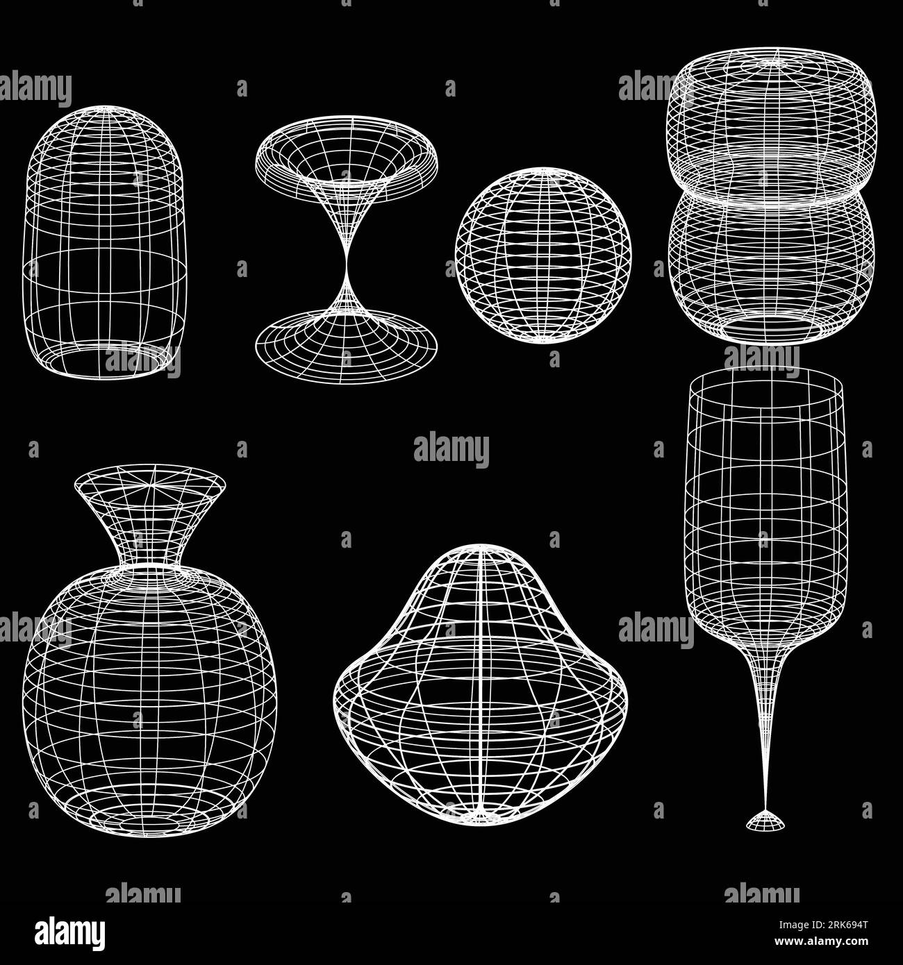 3D mesh grid, net wire, vector. 3D wireframe or geometric network in lines or mesh grid frames